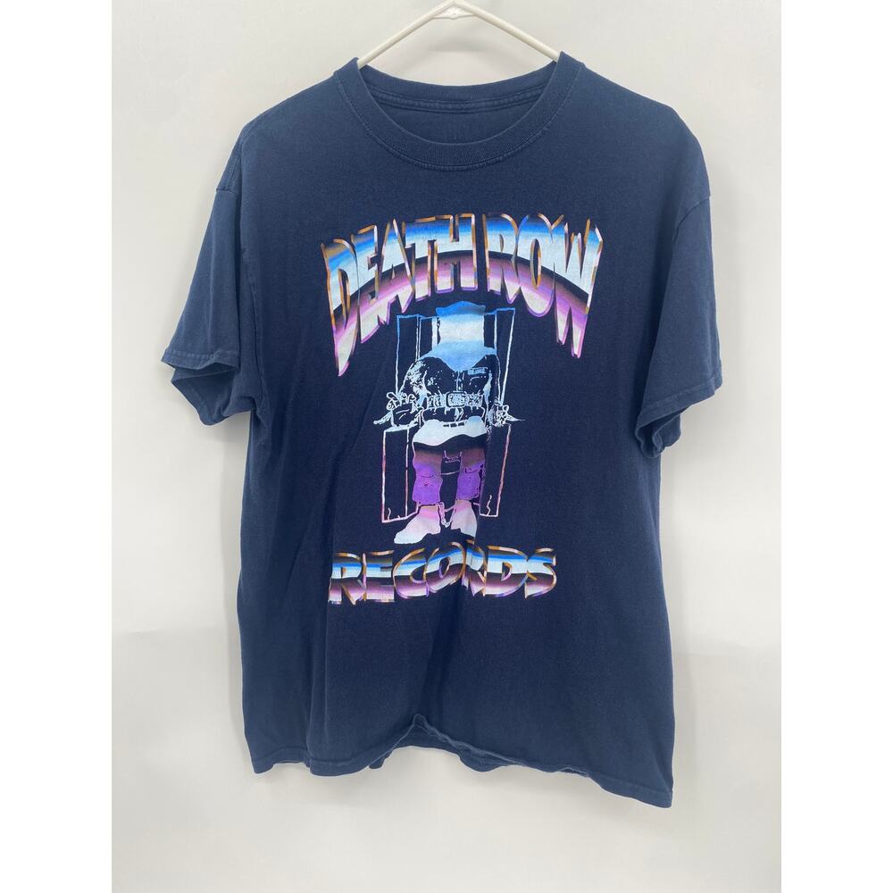 Death Row Records Navy Blue Chrome-Look T Shirt Large